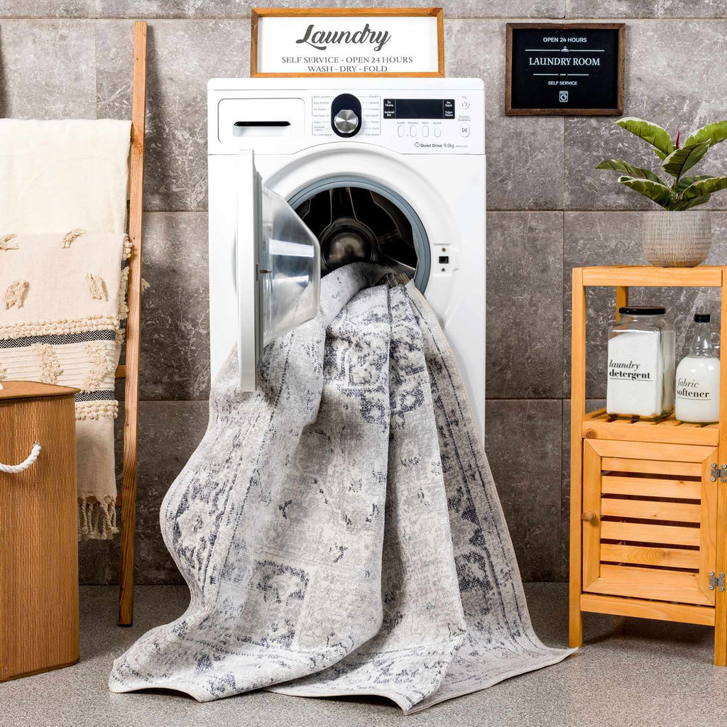 Akram Antrasit Flat Pile Washable Rug - thewrightstore