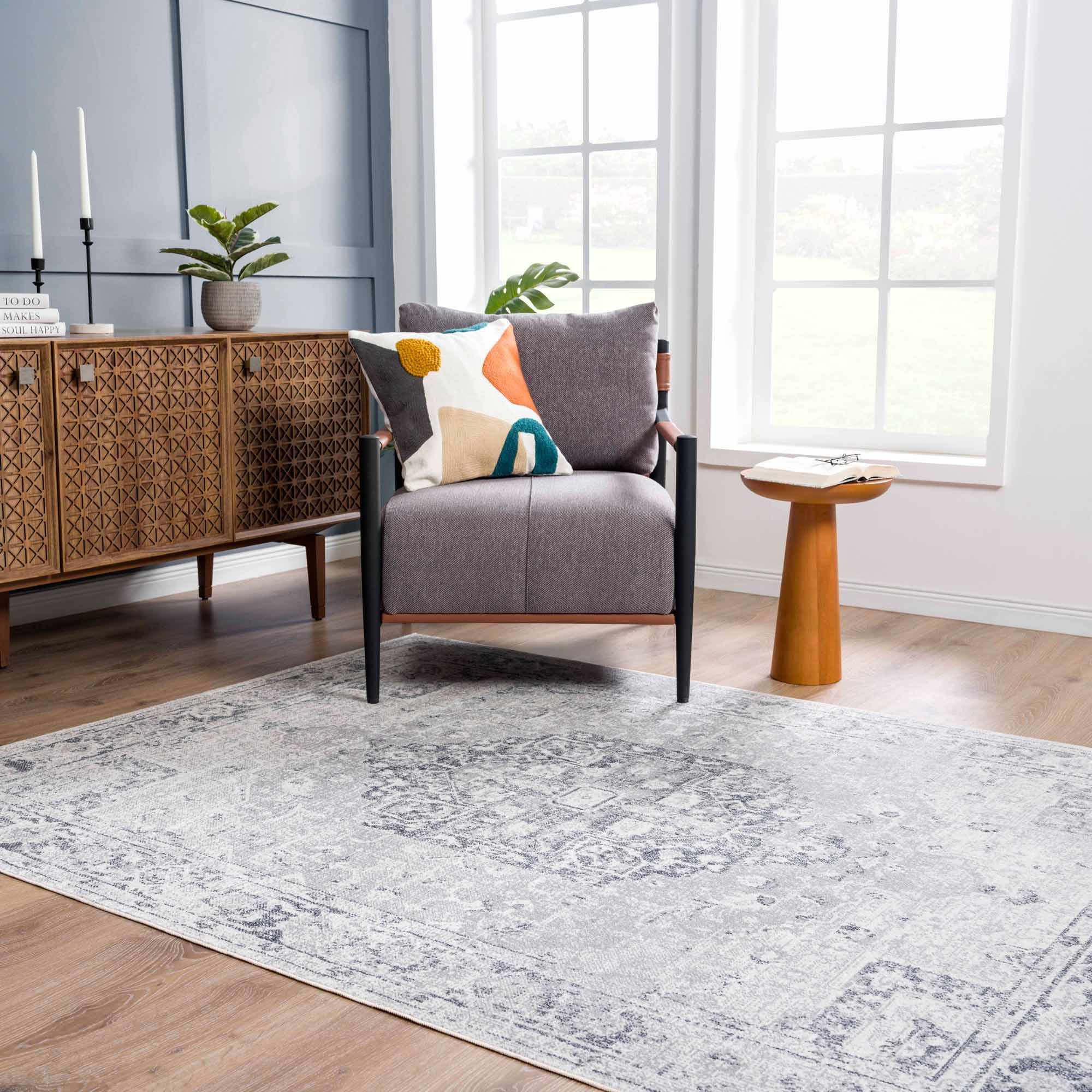 Akram Antrasit Flat Pile Washable Rug - thewrightstore