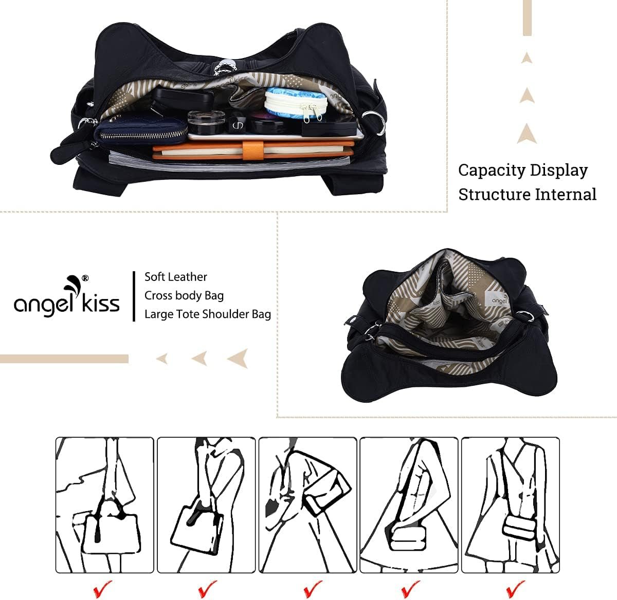Angelkiss Women's Hobo Purses and Handbags - Large Satchel and Daily Shoulder Bags - thewrightstore