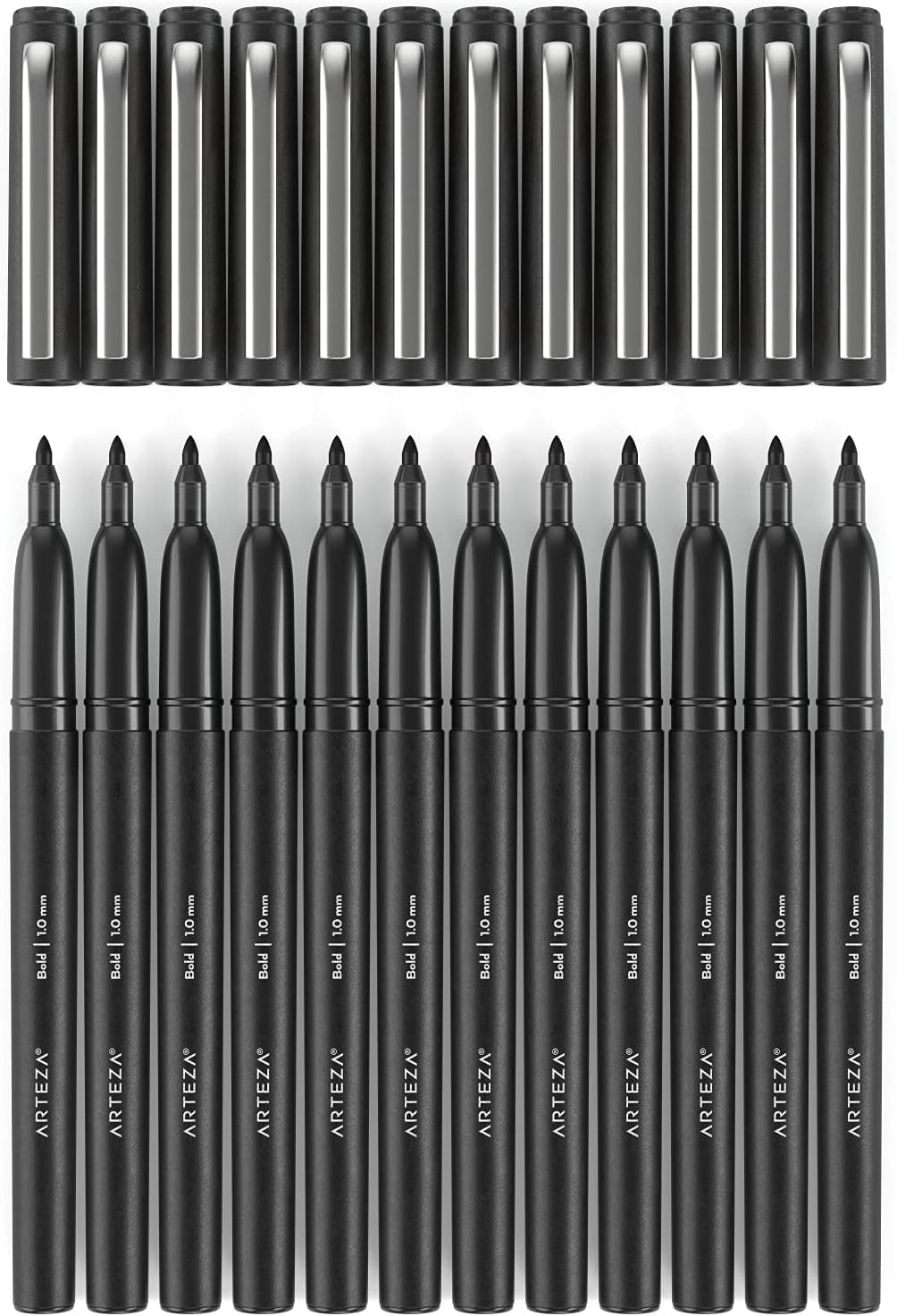 ARTEZA Black Felt Tip Pens, Set of 12, 1.0–1.5 mm Fiber Tip, Quick-Drying Water-Based Ink, Ideal for Art, School, Office, and Home Use - thewrightstore