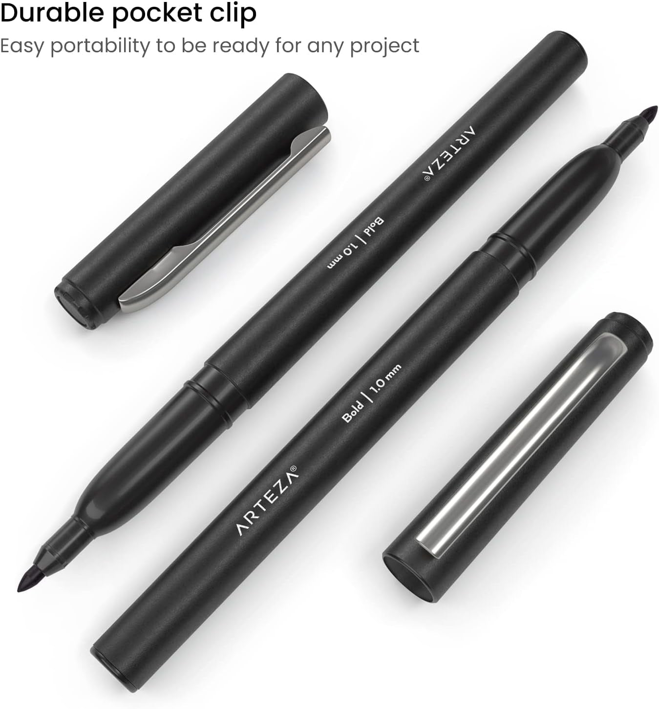 ARTEZA Black Felt Tip Pens, Set of 12, 1.0–1.5 mm Fiber Tip, Quick-Drying Water-Based Ink, Ideal for Art, School, Office, and Home Use - thewrightstore