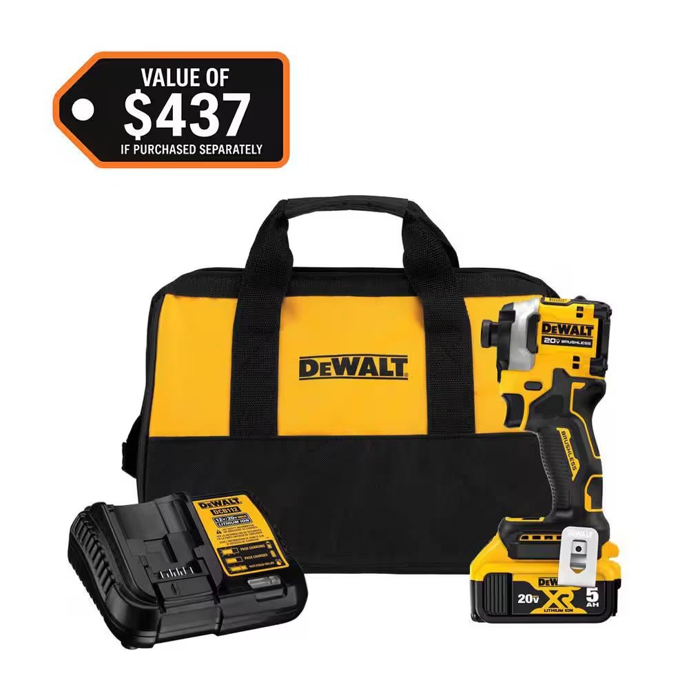 ATOMIC 20V MAX Lithium - Ion Cordless 1/4 In. Brushless Impact Driver Kit, 5 Ah Battery, Charger, and Bag - thewrightstore