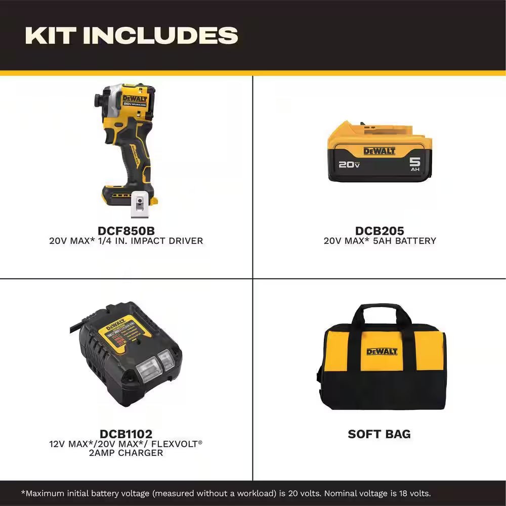 ATOMIC 20V MAX Lithium - Ion Cordless 1/4 In. Brushless Impact Driver Kit, 5 Ah Battery, Charger, and Bag - thewrightstore