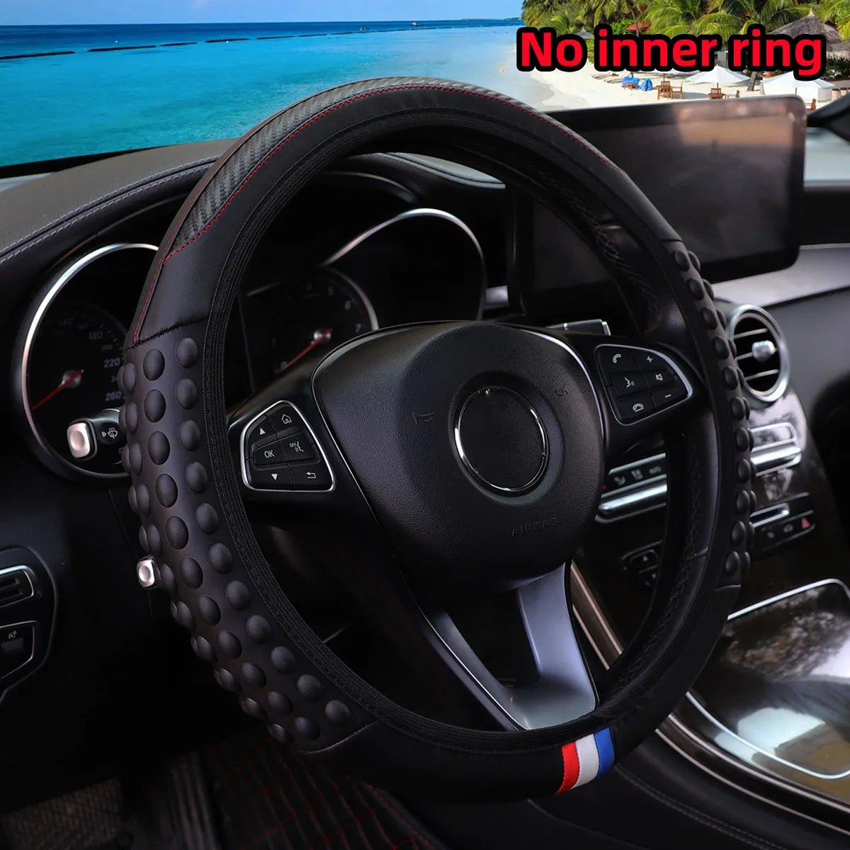 Automotive Products Carbon Tiny Silicone Massage Pellet Leather Steering Wheel Cover without Inner Ring Fits 14.5-15 Inches - thewrightstore