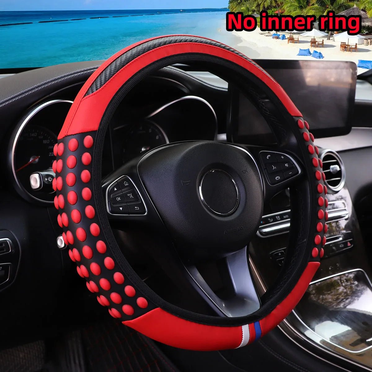Automotive Products Carbon Tiny Silicone Massage Pellet Leather Steering Wheel Cover without Inner Ring Fits 14.5-15 Inches - thewrightstore