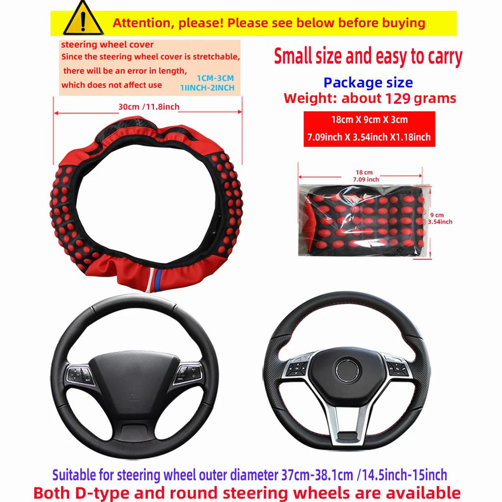 Automotive Products Carbon Tiny Silicone Massage Pellet Leather Steering Wheel Cover without Inner Ring Fits 14.5-15 Inches - thewrightstore