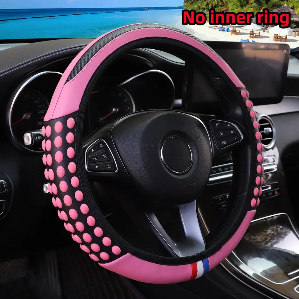 Automotive Products Carbon Tiny Silicone Massage Pellet Leather Steering Wheel Cover without Inner Ring Fits 14.5-15 Inches - thewrightstore