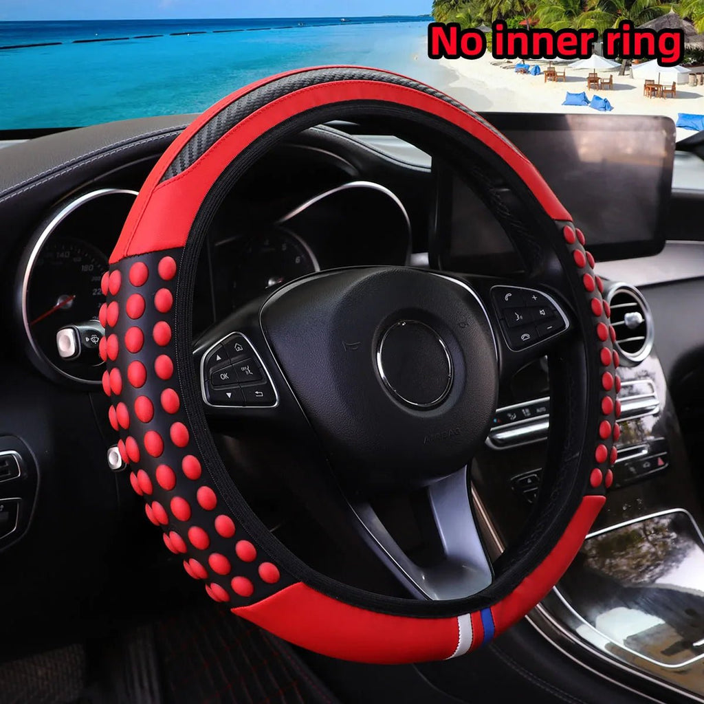 Automotive Products Carbon Tiny Silicone Massage Pellet Leather Steering Wheel Cover without Inner Ring Fits 14.5-15 Inches - thewrightstore