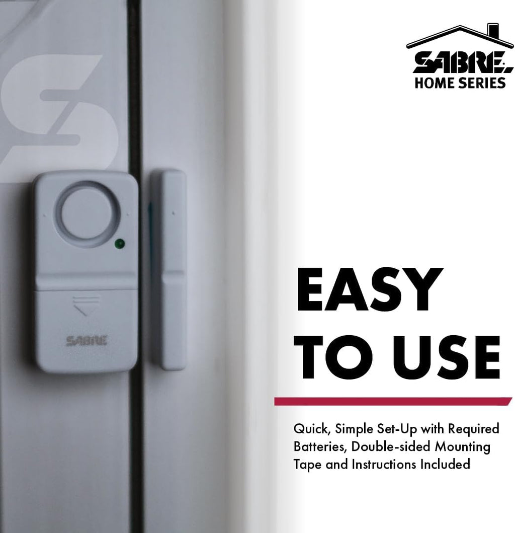 SABRE Wireless Home Security Door and Window Burglar Alarm System with 120 dB Siren, Easy DIY Installation, 2-Pack, White