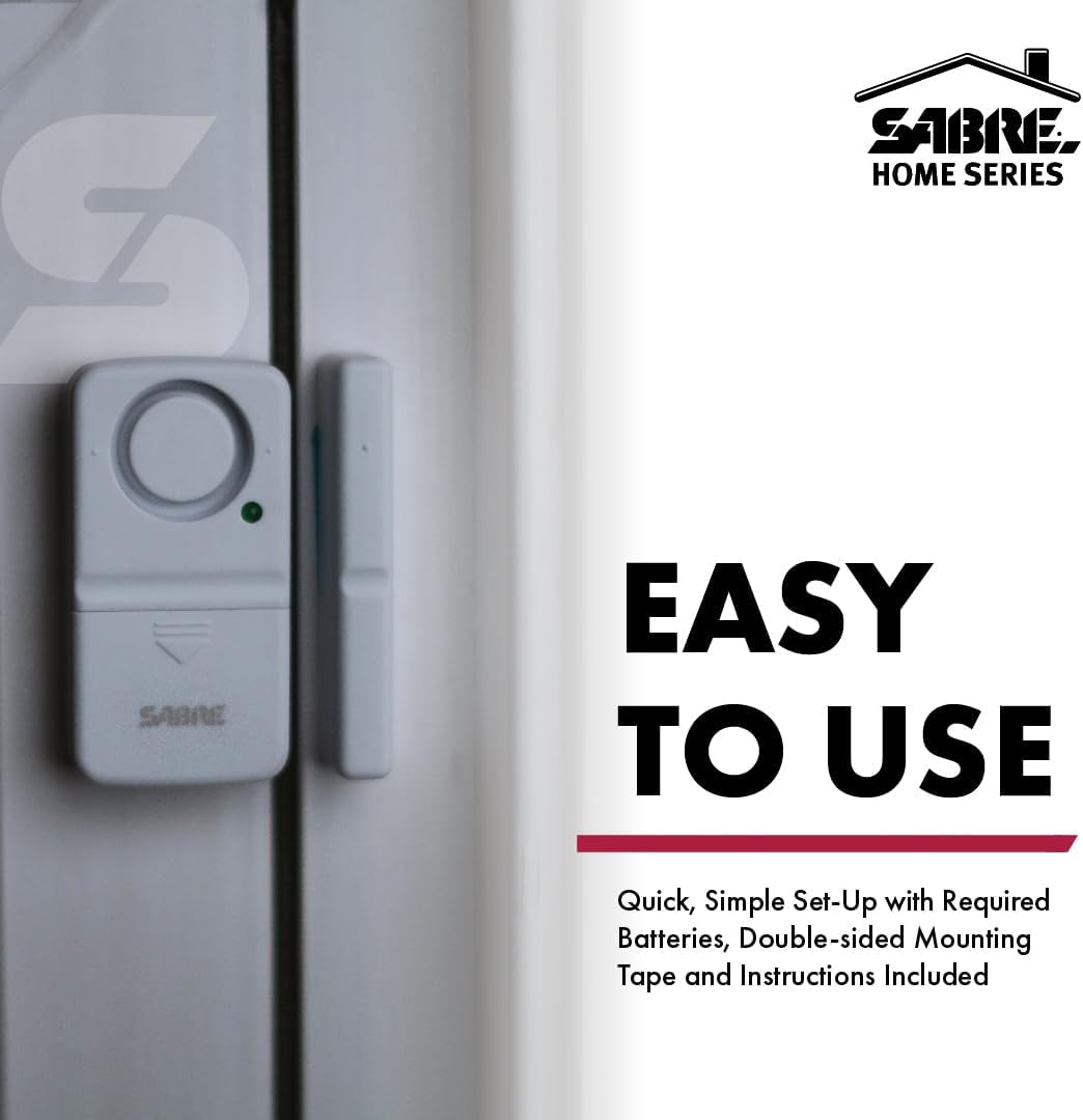 SABRE Wireless Home Security Door and Window Burglar Alarm System with 120 dB Siren, Easy DIY Installation, 2-Pack, White