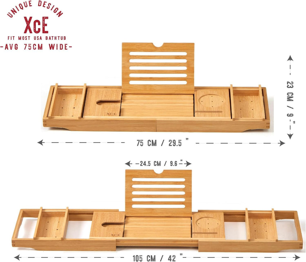 Bamboo Bathtub Caddy Tray - Expandable to 41 Inches with Book Stand, Soap Holder & Anti - Slip Pads for Luxury Bath Spa, Natural - thewrightstore