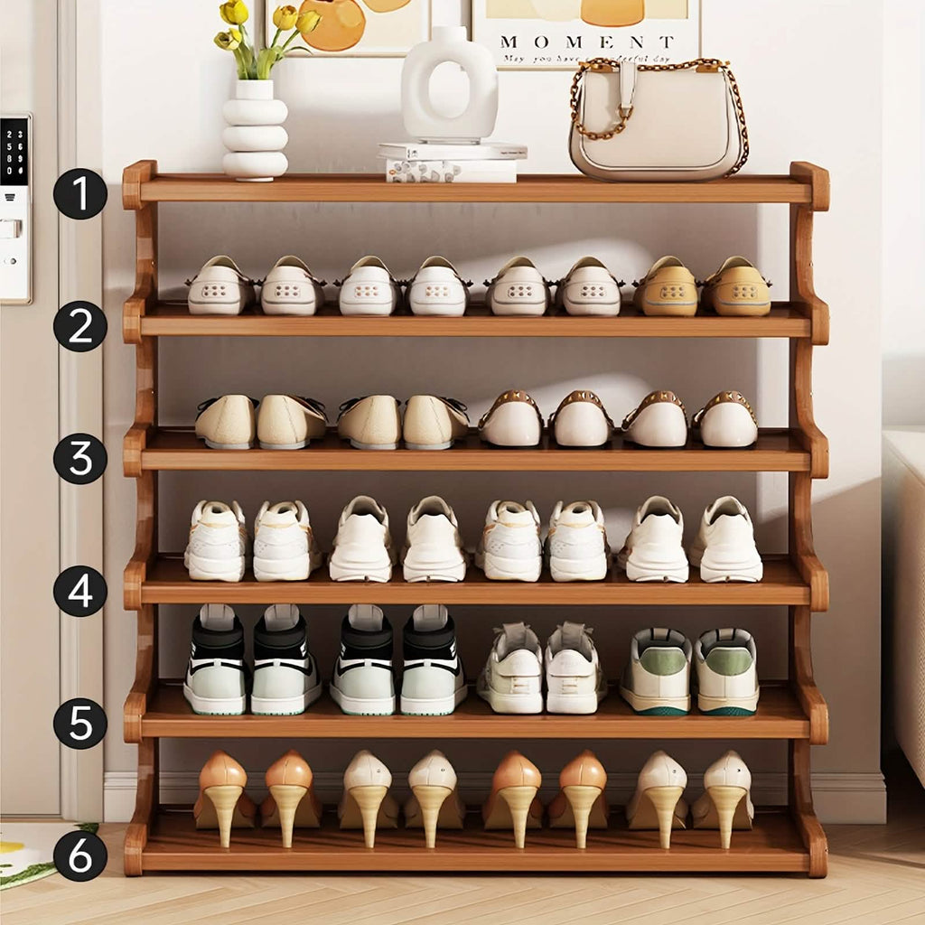 Bamboo Shoe Rack Organizer – 5 or 6 Tier, Space - Saving Storage - thewrightstore