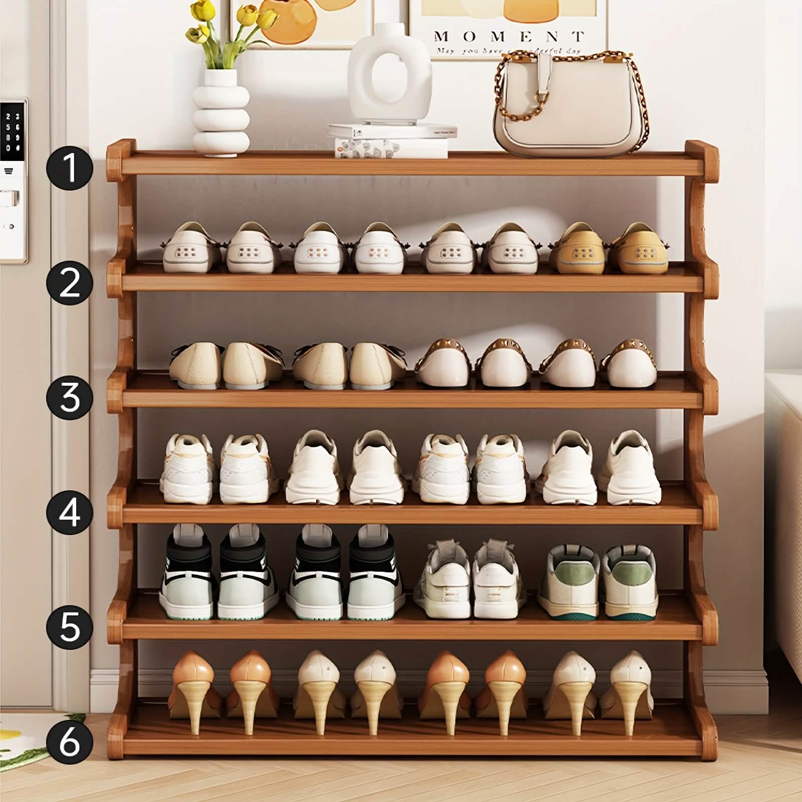 Bamboo Shoe Rack Organizer – 5 or 6 Tier, Space - Saving Storage - thewrightstore