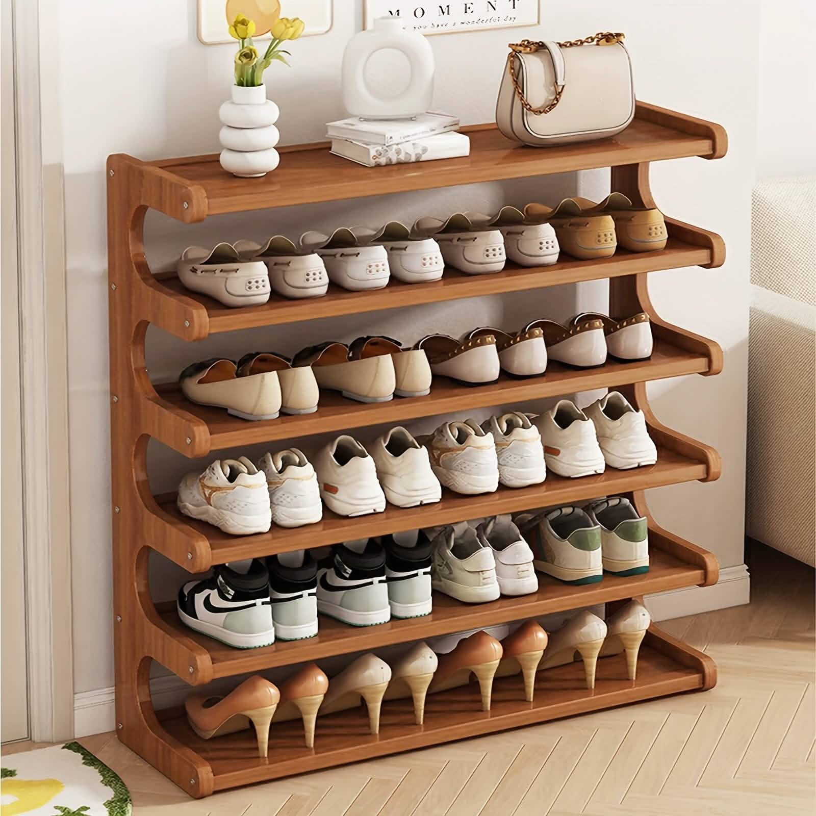 Bamboo Shoe Rack Organizer – 5 or 6 Tier, Space - Saving Storage - thewrightstore