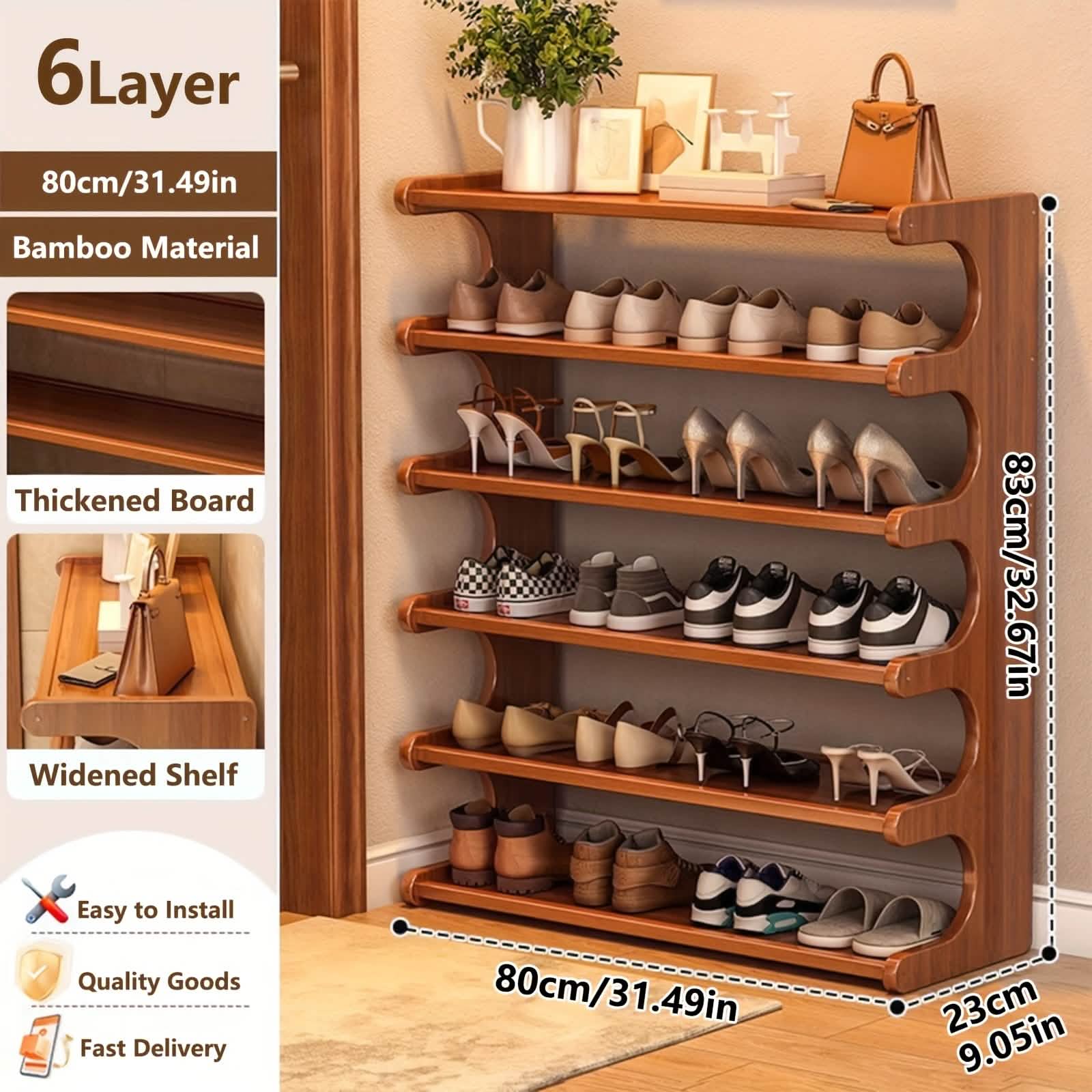 Bamboo Shoe Rack Organizer – 5 or 6 Tier, Space - Saving Storage - thewrightstore