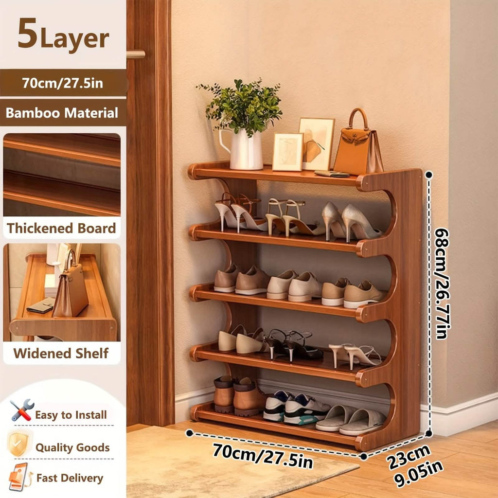 Bamboo Shoe Rack Organizer – 5 or 6 Tier, Space - Saving Storage - thewrightstore