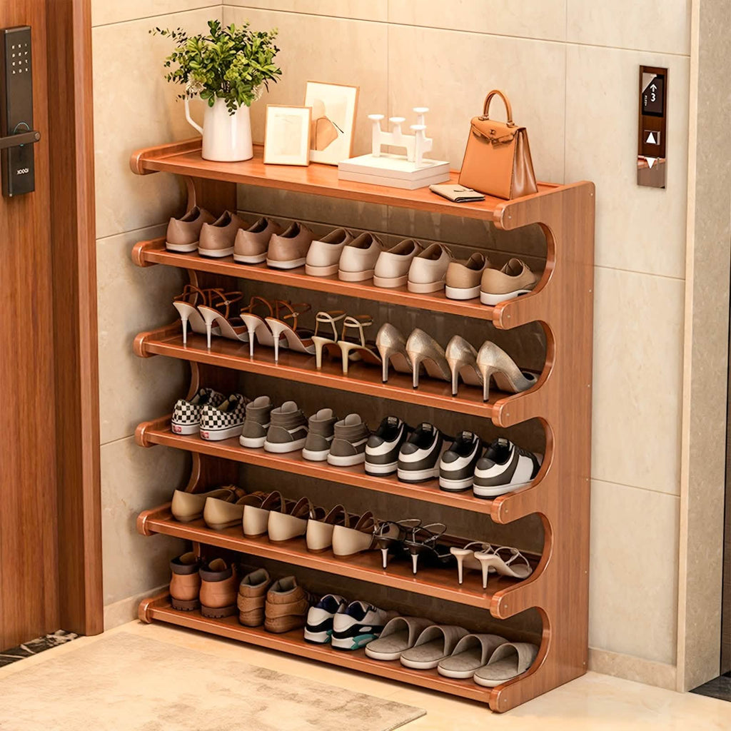 Bamboo Shoe Rack Organizer – 5 or 6 Tier, Space - Saving Storage - thewrightstore