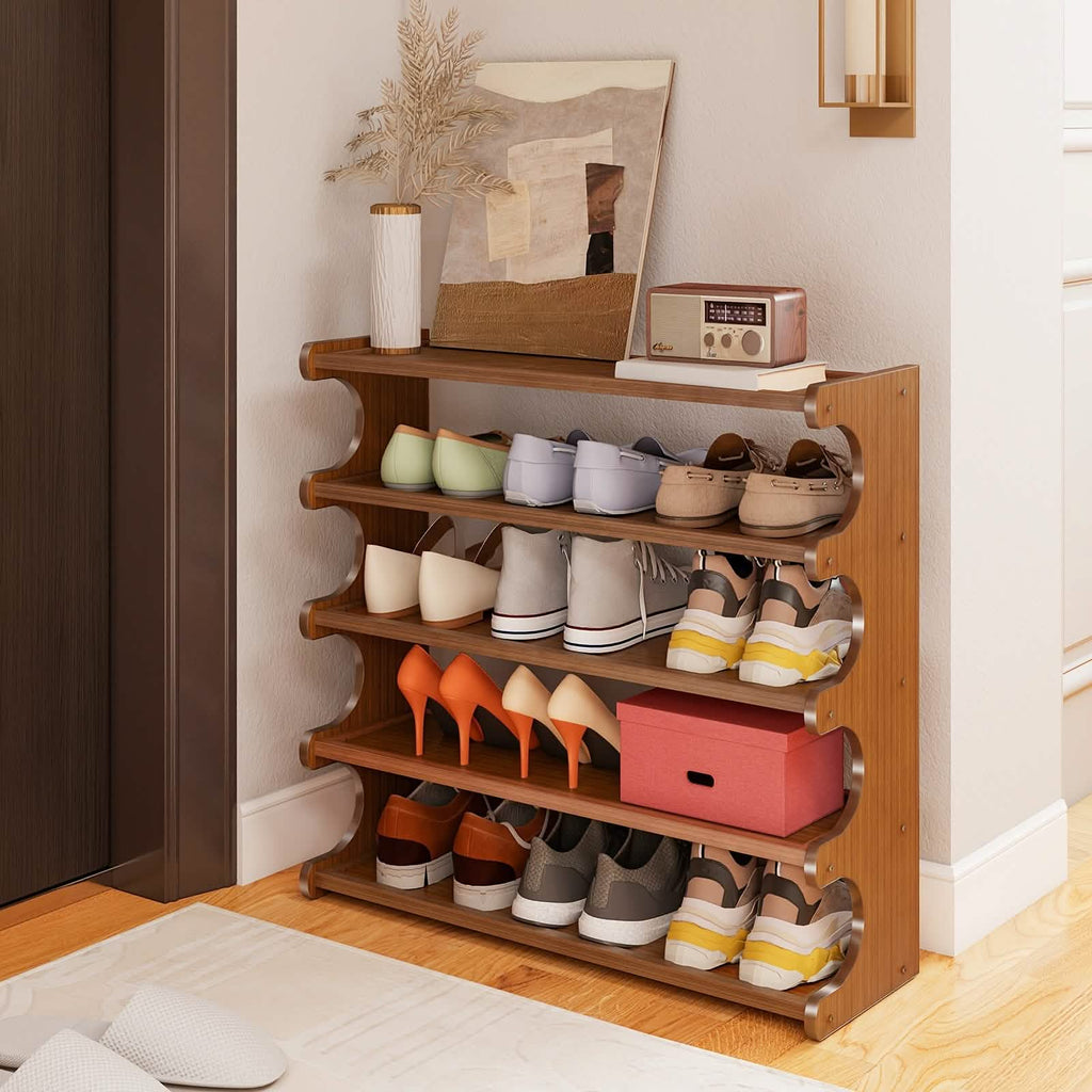 Bamboo Shoe Rack Organizer – 5 or 6 Tier, Space - Saving Storage - thewrightstore