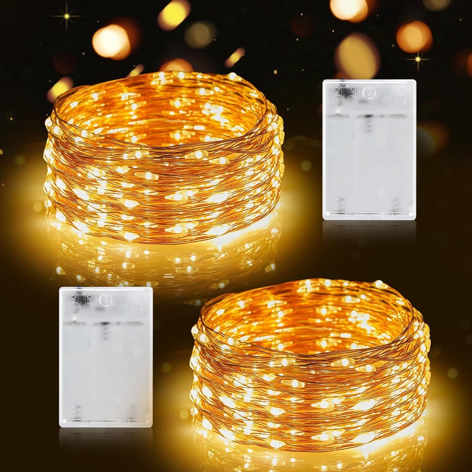 Battery Operated Fairy Lights - 2 Pack 33FT 100 LED Mini String Lights, Waterproof Copper Wire Twinkle Lights for Indoor and Outdoor Home, Wedding, and Christmas Decoration, Warm White - thewrightstore