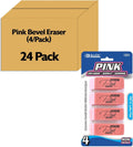 BAZIC Products Latex-Free Pink Bevel Block Erasers, Large Size for Classroom, Office, and Art Applications, Smooth Correction for Writing and Sketching, 4 Count, 2 Pack - thewrightstore