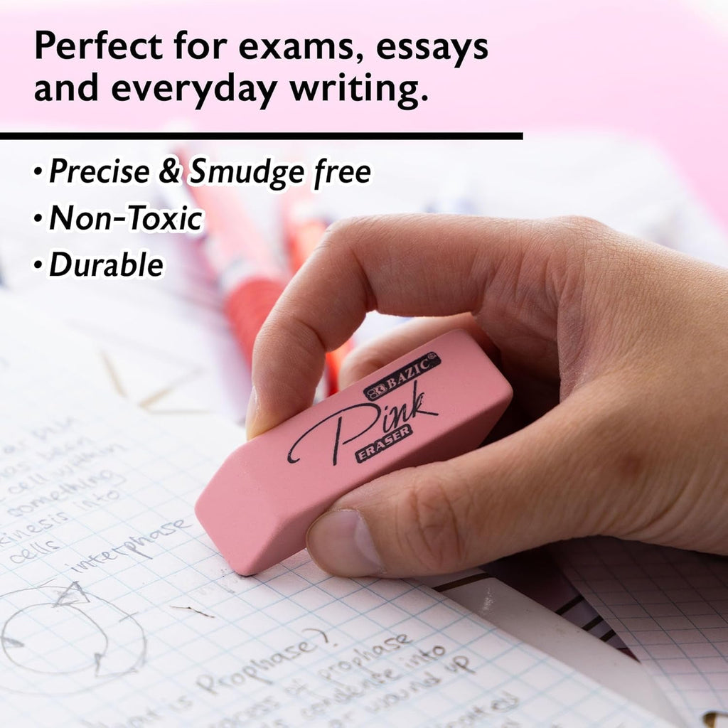 BAZIC Products Latex-Free Pink Bevel Block Erasers, Large Size for Classroom, Office, and Art Applications, Smooth Correction for Writing and Sketching, 4 Count, 2 Pack - thewrightstore