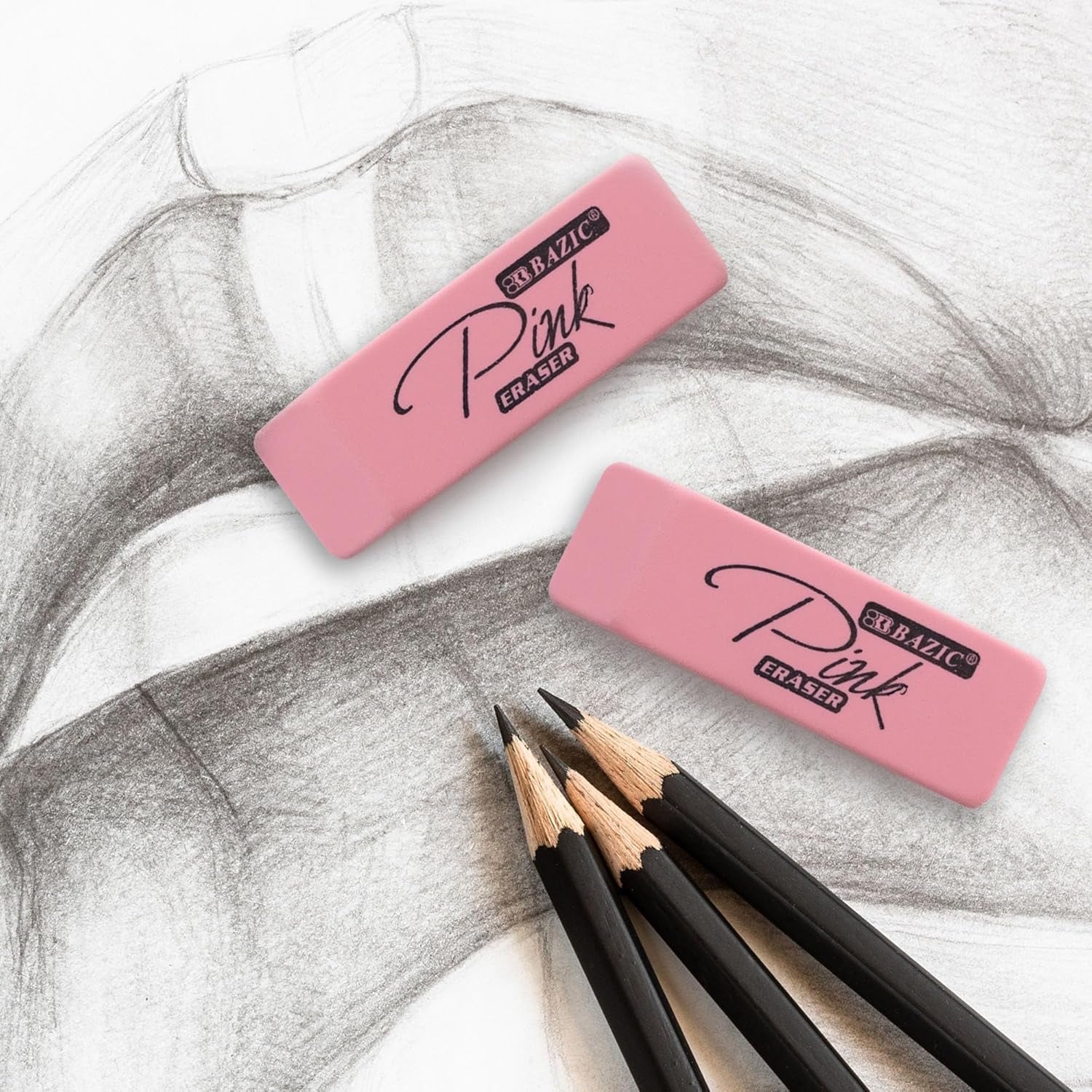 BAZIC Products Latex-Free Pink Bevel Block Erasers, Large Size for Classroom, Office, and Art Applications, Smooth Correction for Writing and Sketching, 4 Count, 2 Pack - thewrightstore