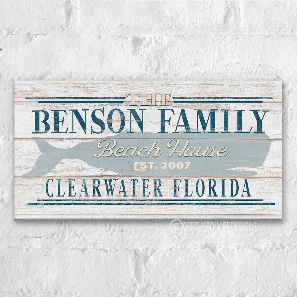 Beach House Family Name Whale Sign - thewrightstore