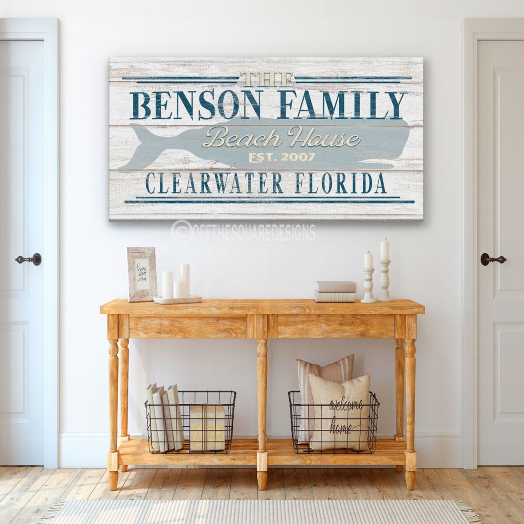 Beach House Family Name Whale Sign - thewrightstore