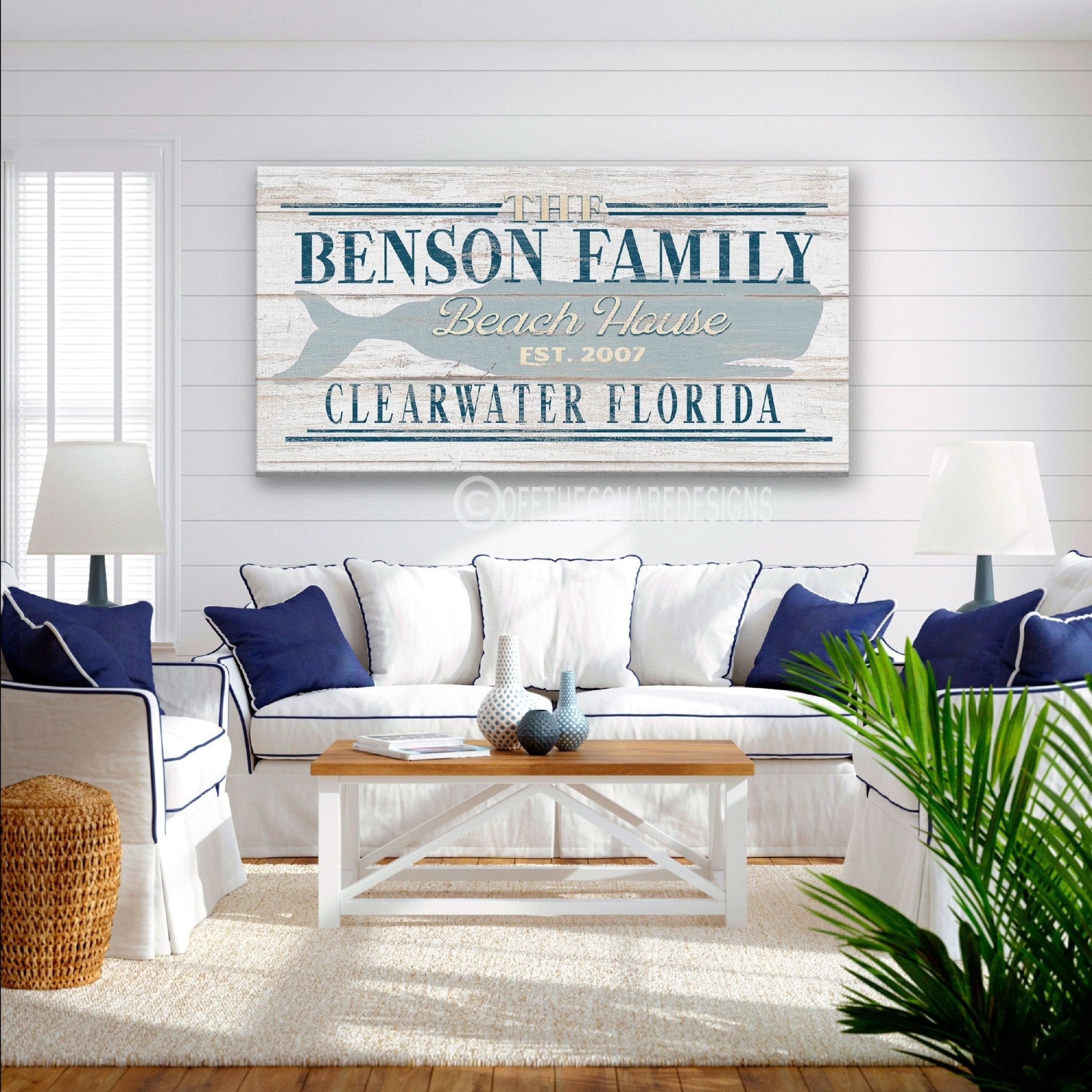 Beach House Family Name Whale Sign - thewrightstore