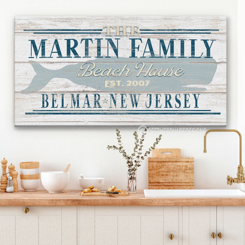 Beach House Family Name Whale Sign - thewrightstore