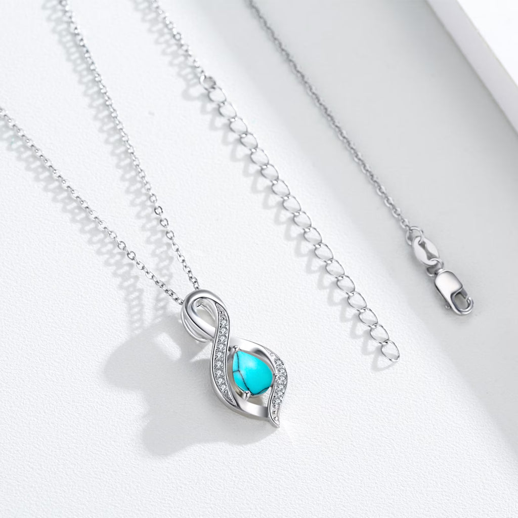 AOVEAO Turquoise Pendant Necklace 925 Sterling Silver Necklaces for Women Mom Wife 18K White Gold Plated Jewelry Birthday Mother'S Day Gifts