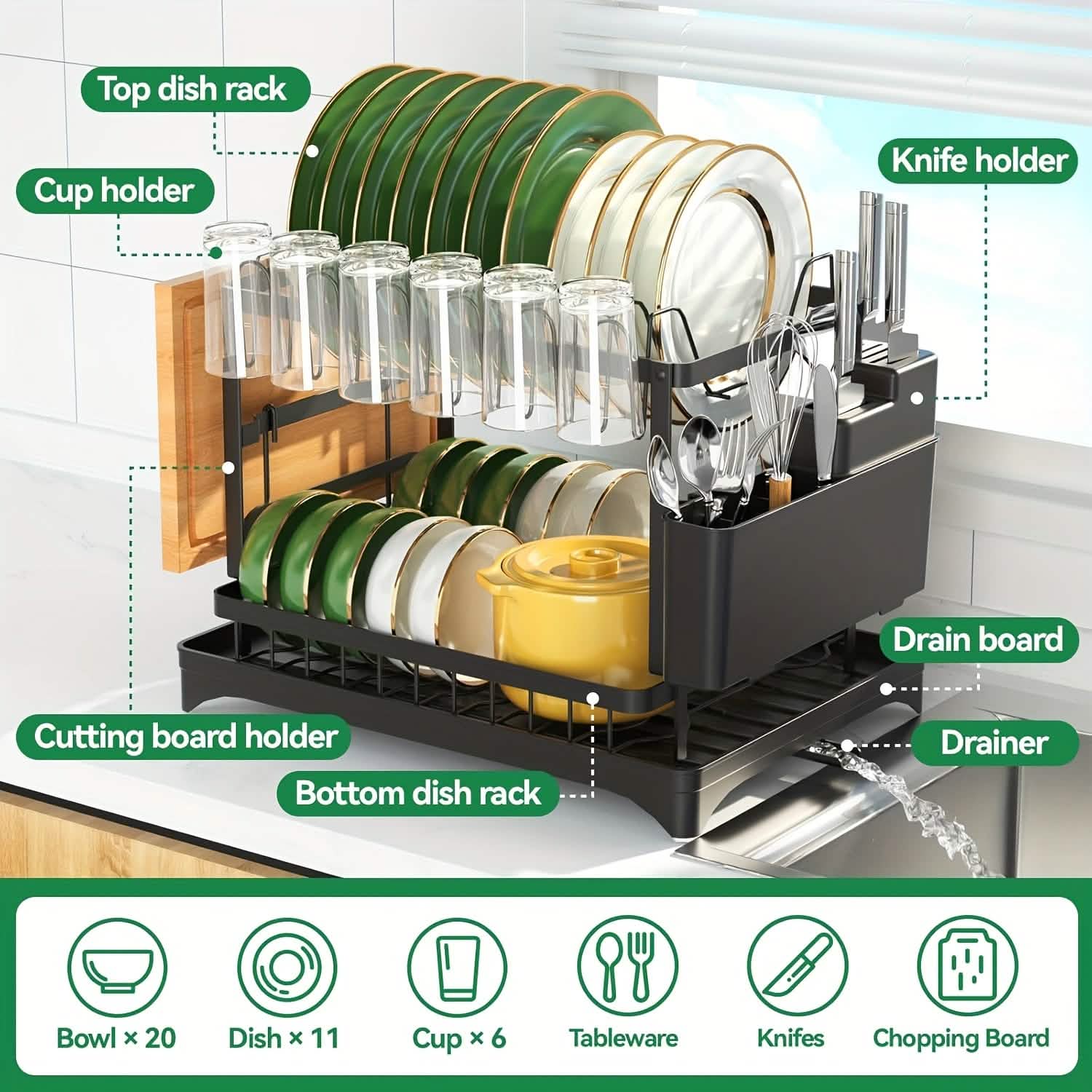Black Metal Dish Rack – 2 - Layer / 3 - Layer - thewrightstore