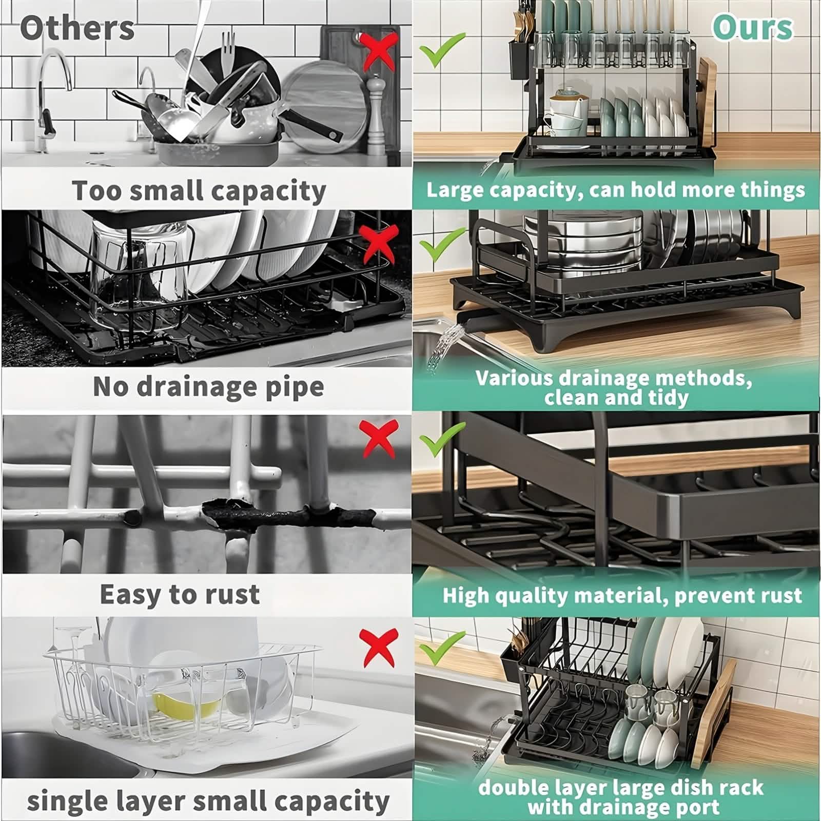 Black Metal Dish Rack – 2 - Layer / 3 - Layer - thewrightstore