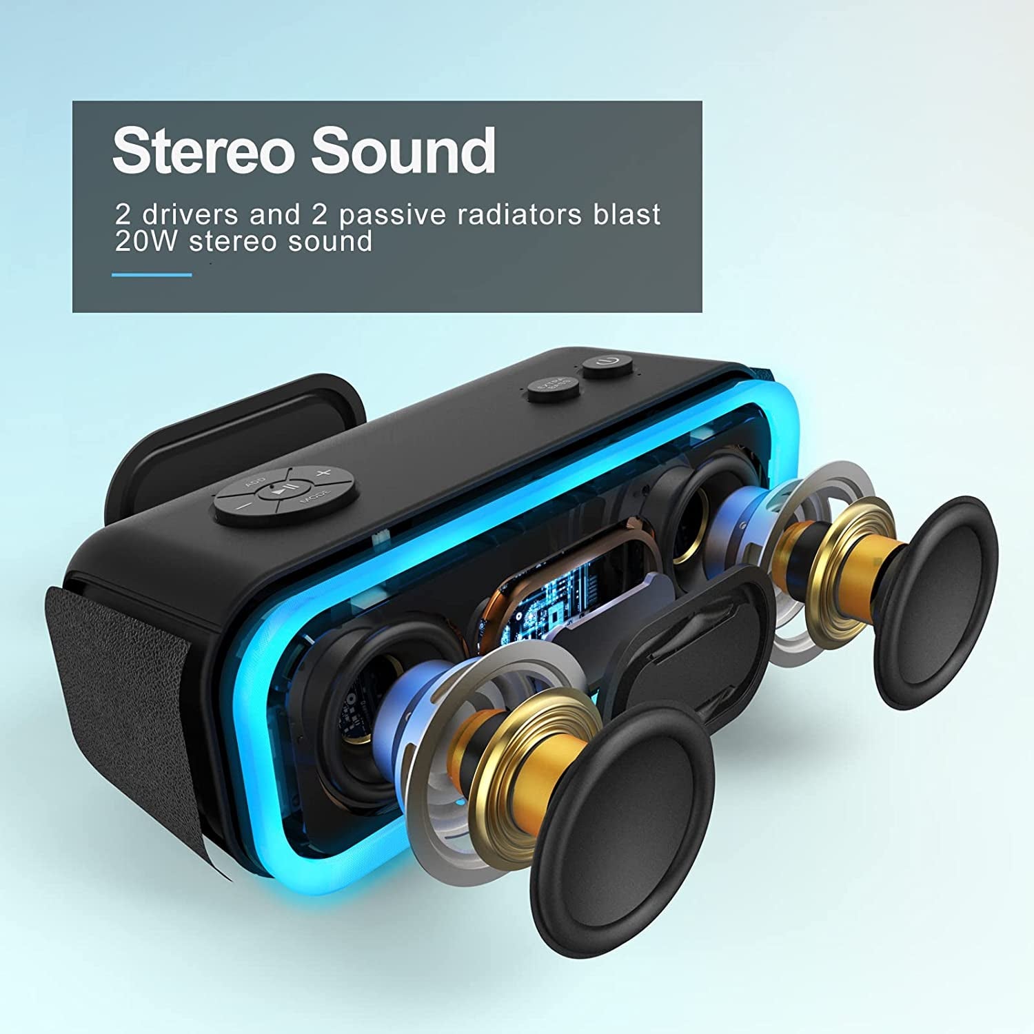 Bluetooth Speaker, Soundbox Pro Wireless Speaker with 20W Stereo Sound, Active Extra Bass, Bluetooth5.0, IPX6 Waterproof, Wireless Stereo Pairing, Multi - Colors Lights, 20Hrs Playtime - Blue - thewrightstore