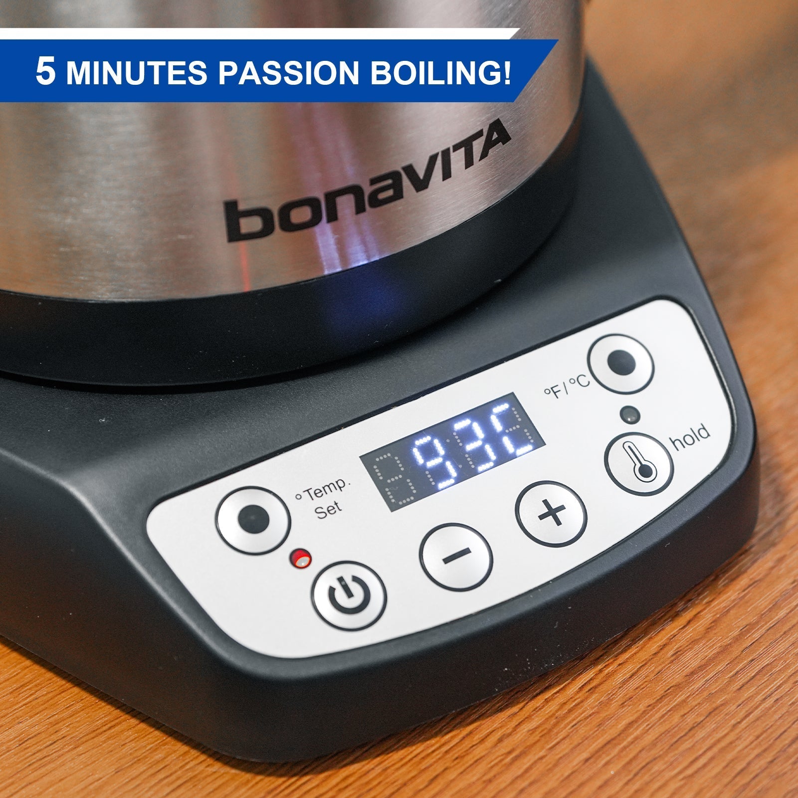 Bonavita Classic 1.0L Gooseneck Precision Temperature Electric Kettle| Coffee Brew and Tea, 1200 Watt, LED Panel, Stainless Steel - thewrightstore