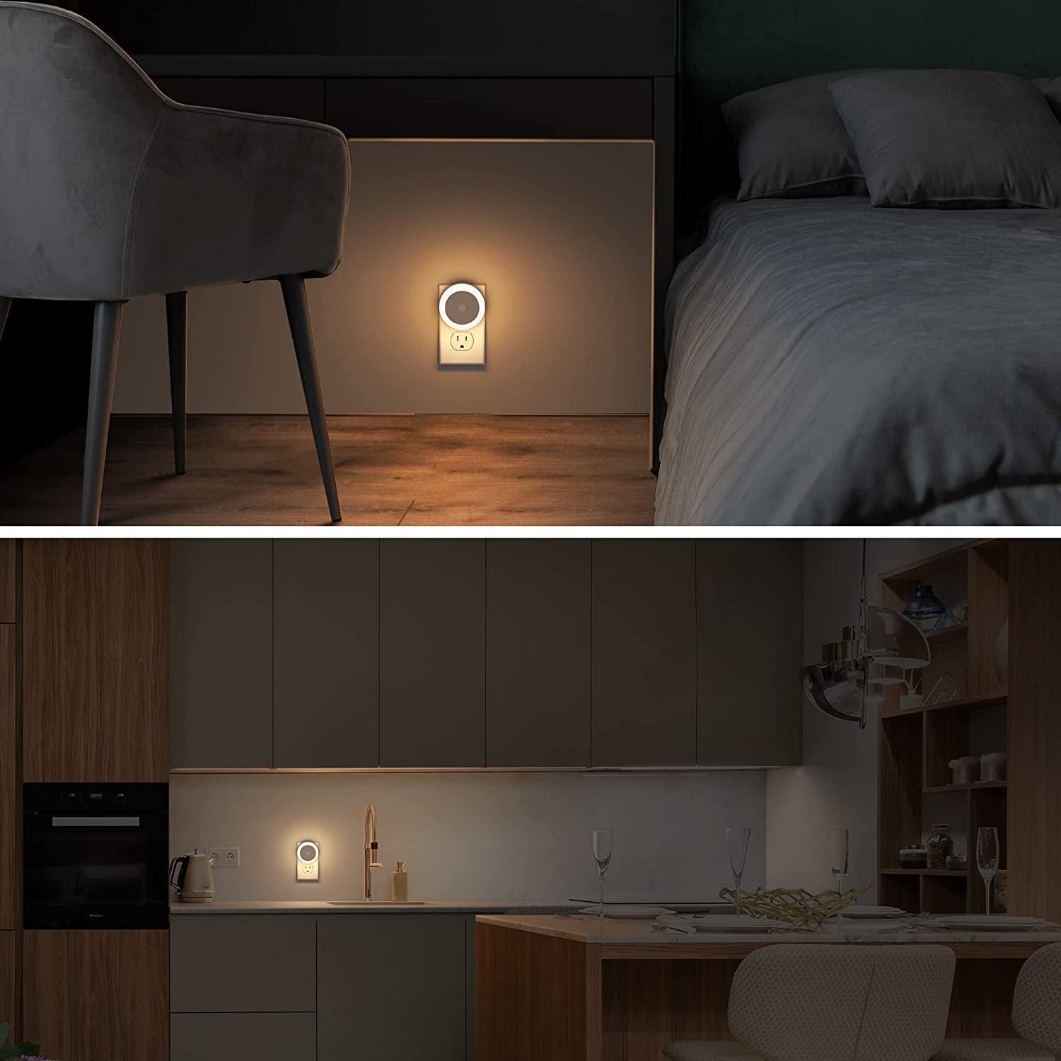 Briignite LED Night Lights for Children and Home, 4-Pack, Plug-In with Light Sensors, Warm White Illumination for Kids' Rooms, Bathrooms, Stairs, and Hallways - thewrightstore