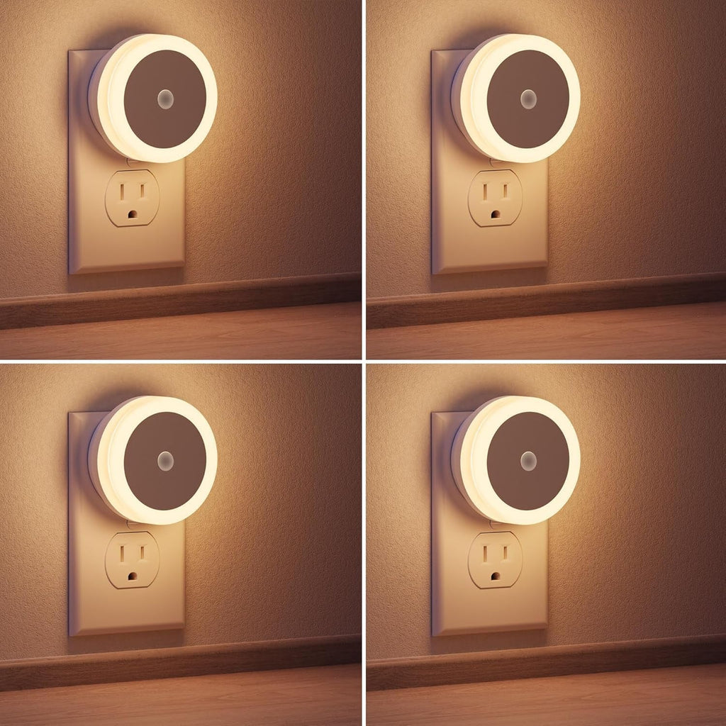 Briignite LED Night Lights for Children and Home, 4-Pack, Plug-In with Light Sensors, Warm White Illumination for Kids' Rooms, Bathrooms, Stairs, and Hallways - thewrightstore