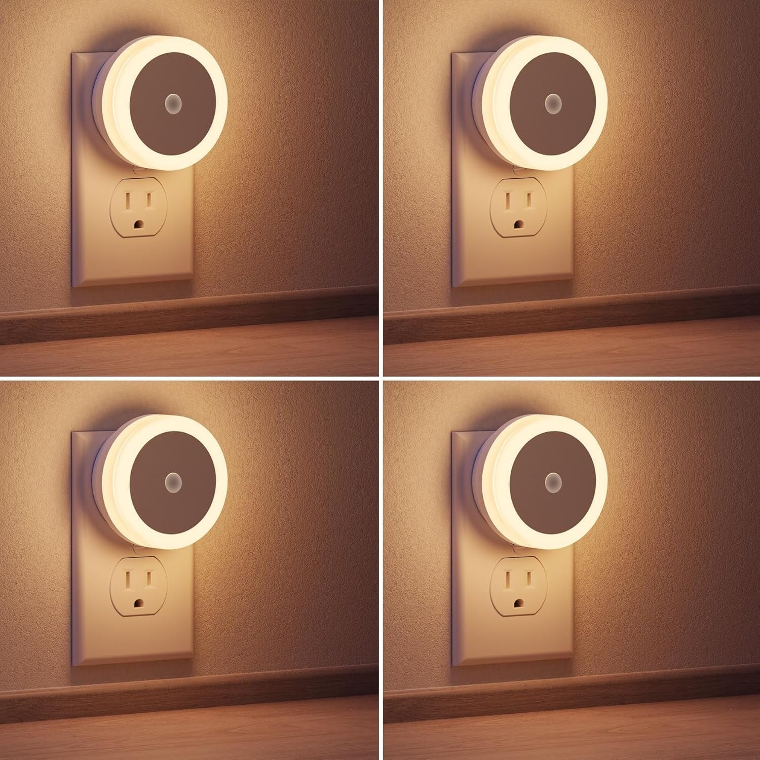 Briignite LED Night Lights for Children and Home, 4-Pack, Plug-In with Light Sensors, Warm White Illumination for Kids' Rooms, Bathrooms, Stairs, and Hallways - thewrightstore