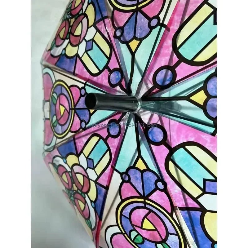 British Wind Rainforest Arch Transparent Umbrella Stained Glass Transparent Umbrella Long Handle Automatic Large Romantic Sunny - thewrightstore