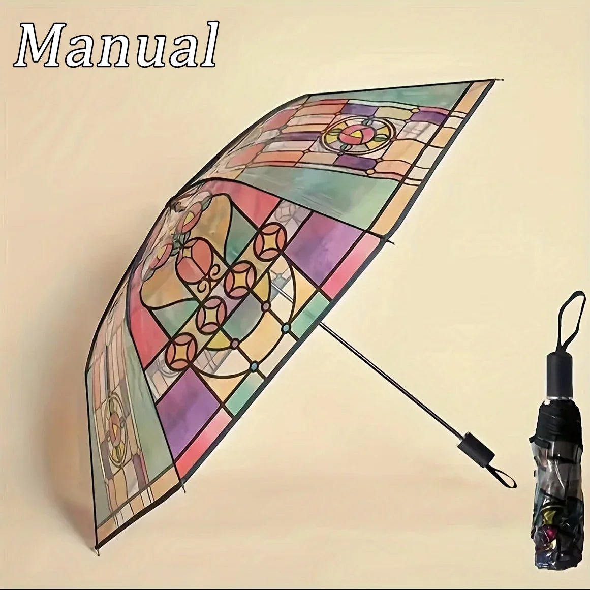 British Wind Rainforest Arch Transparent Umbrella Stained Glass Transparent Umbrella Long Handle Automatic Large Romantic Sunny - thewrightstore