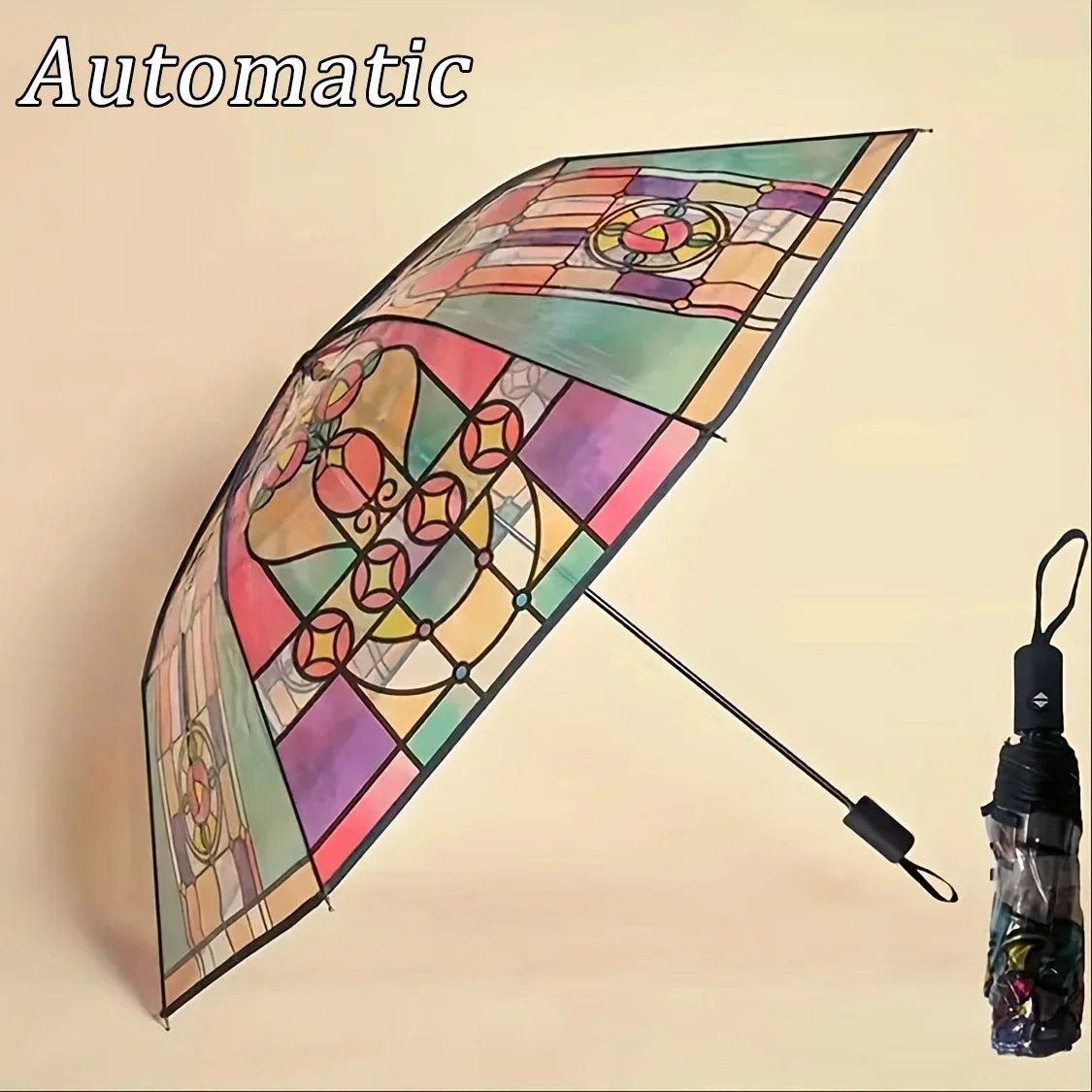 British Wind Rainforest Arch Transparent Umbrella Stained Glass Transparent Umbrella Long Handle Automatic Large Romantic