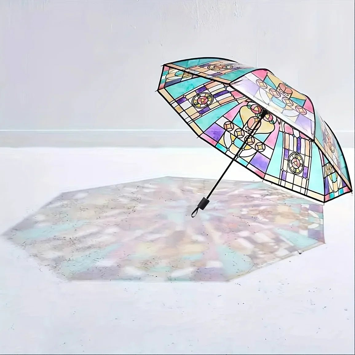 British Wind Rainforest Arch Transparent Umbrella Stained Glass Transparent Umbrella Long Handle Automatic Large Romantic Sunny - thewrightstore