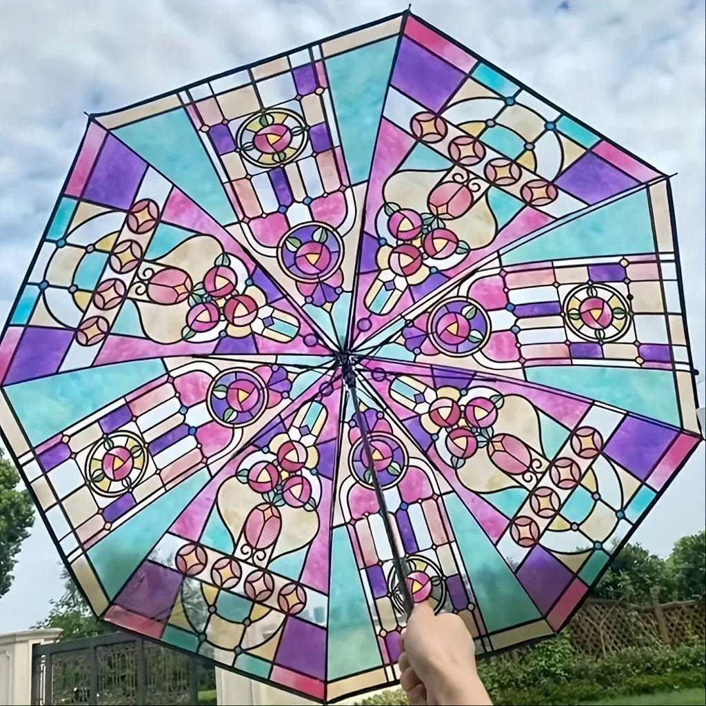 British Wind Rainforest Arch Transparent Umbrella Stained Glass Transparent Umbrella Long Handle Automatic Large Romantic Sunny - thewrightstore