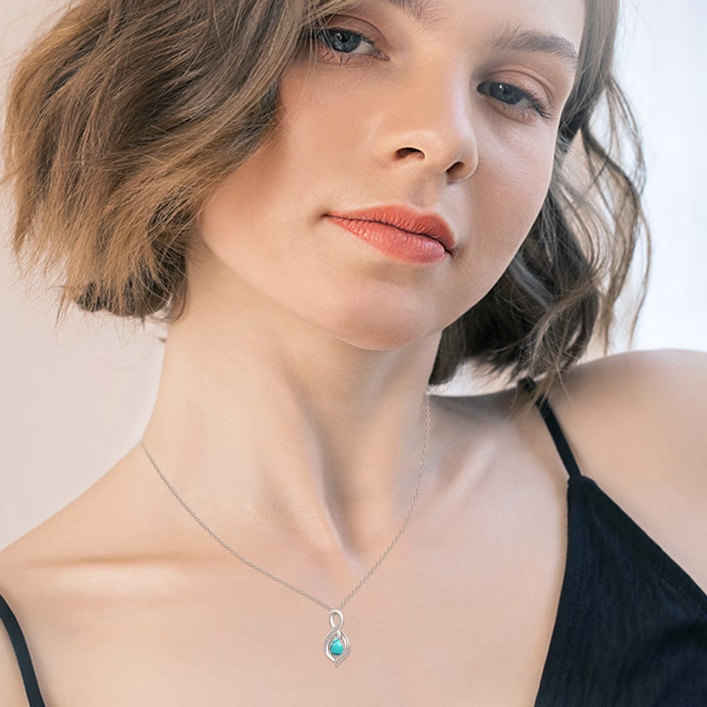 AOVEAO Turquoise Pendant Necklace 925 Sterling Silver Necklaces for Women Mom Wife 18K White Gold Plated Jewelry Birthday Mother'S Day Gifts
