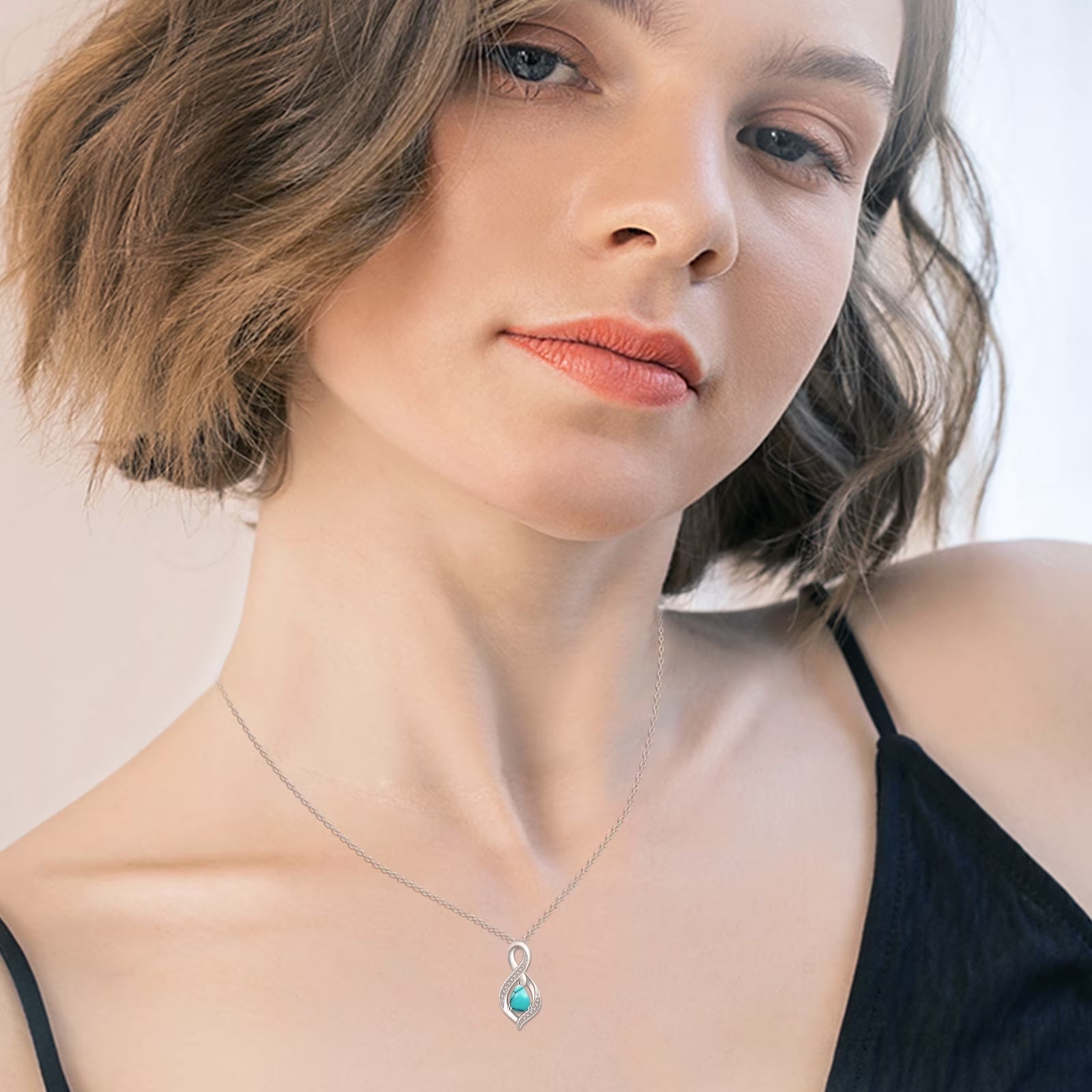 AOVEAO Turquoise Pendant Necklace 925 Sterling Silver Necklaces for Women Mom Wife 18K White Gold Plated Jewelry Birthday Mother'S Day Gifts