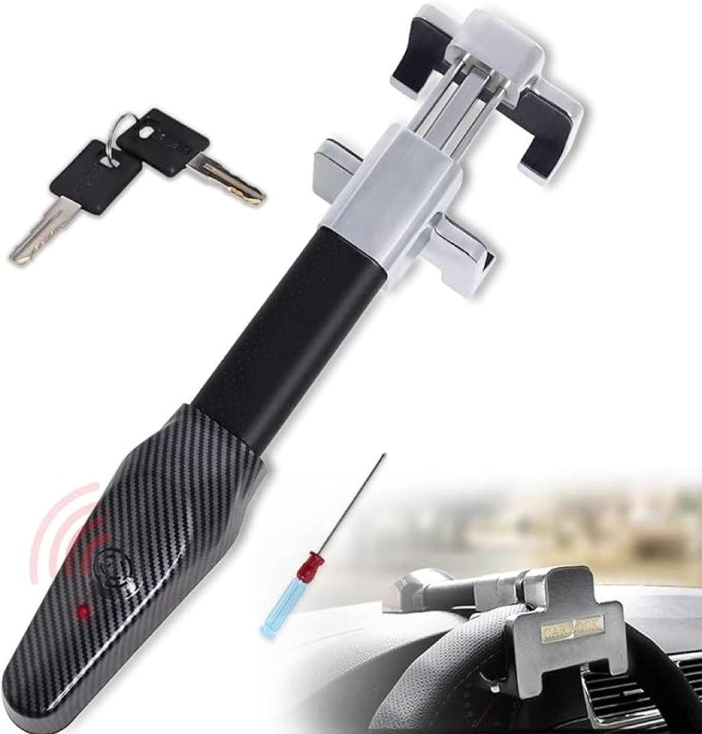 Amorin Heavy-Duty Steering Wheel Lock with Alarm and Light - Car Security Anti-Theft Device for Vehicles and SUVs in Black and Silver