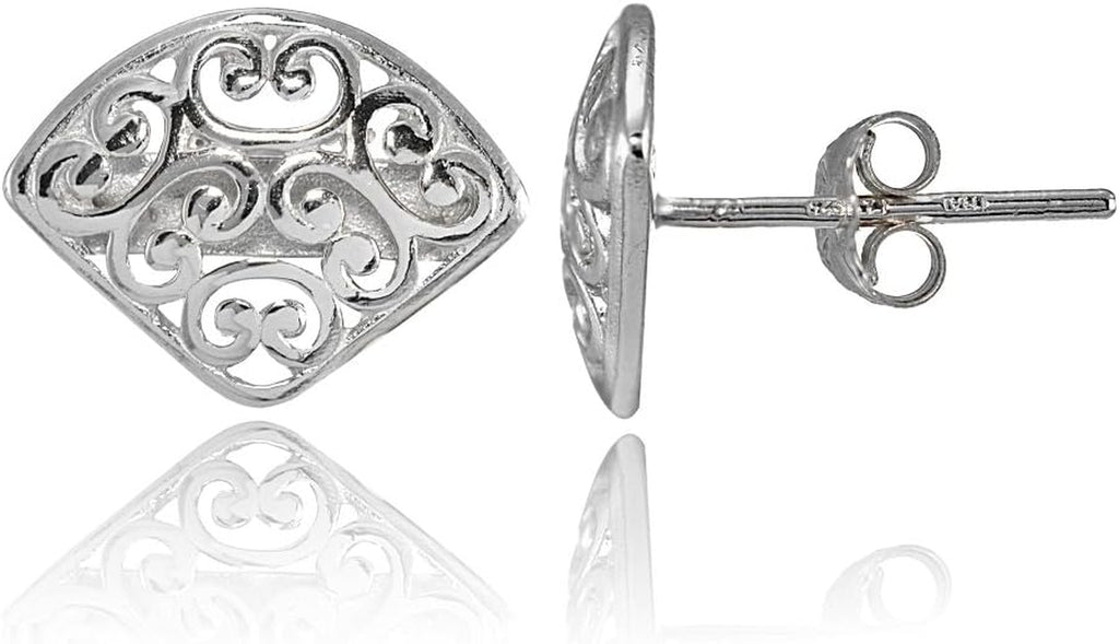 Sterling Silver Vintage Filigree Triangle Fan Stud Earrings