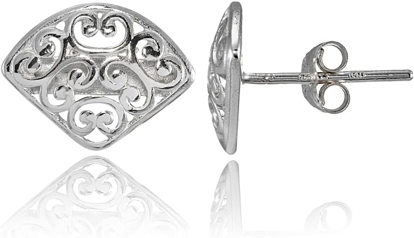 Sterling Silver Vintage Filigree Triangle Fan Stud Earrings