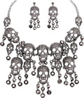 Austrian Crystal Gothic Skull and Bone Cross Necklace and Dangle Earring Set for Women