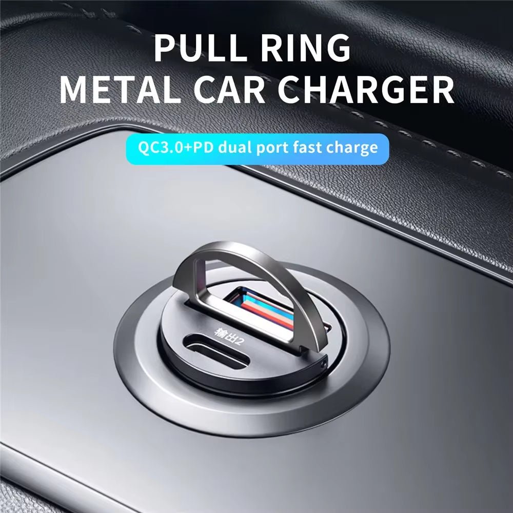 Car 100-200W Dual Port Mini USB Charger Ultra Fast Charging Cigarette Lighter Socket 12-24V Aluminum Cell Phone Charging Adapter - thewrightstore